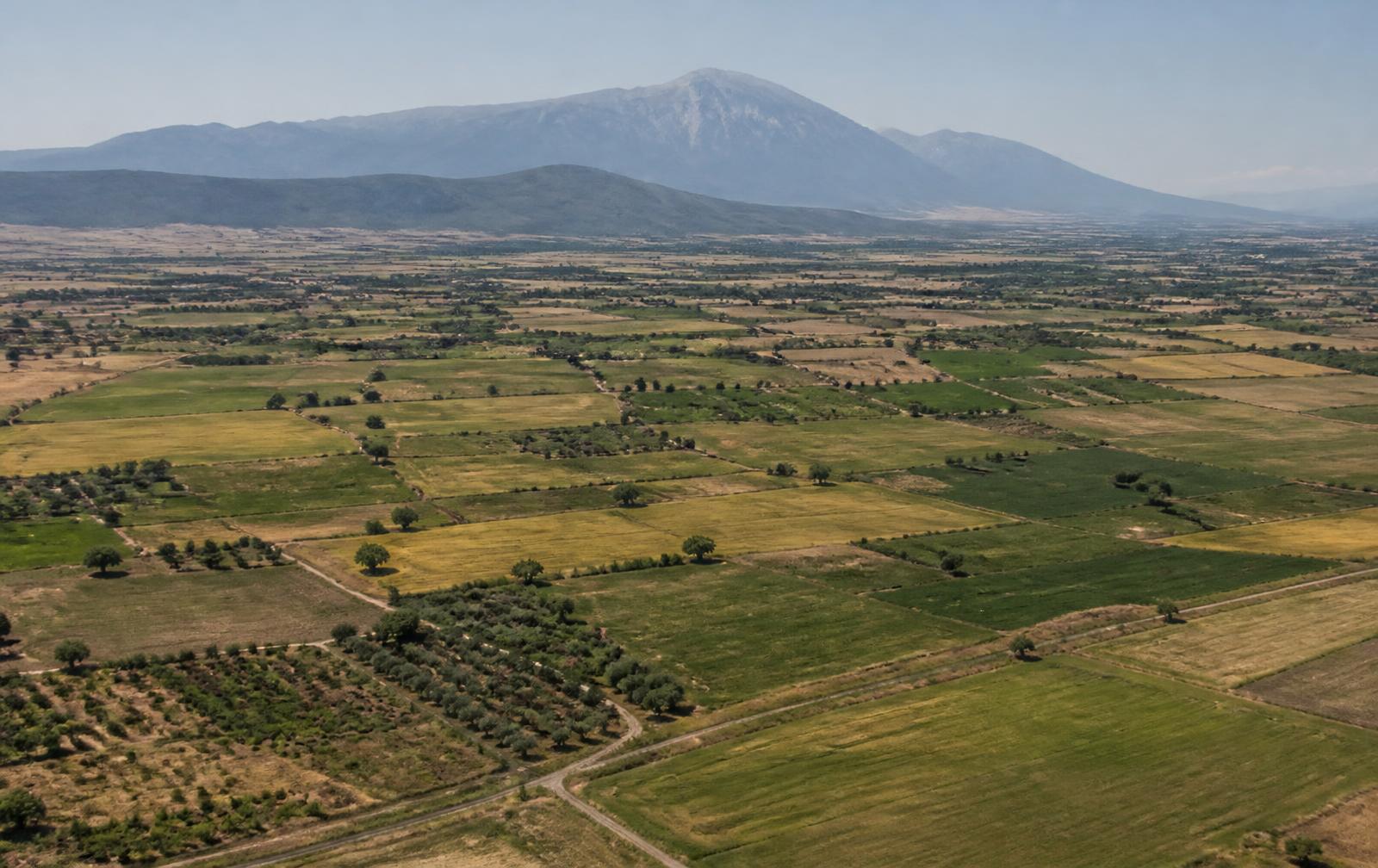Ο θεσσαλικός κάμπος με αγροτικές εκτάσεις — περιοχή βάσης λειτουργιών στη Λάρισα